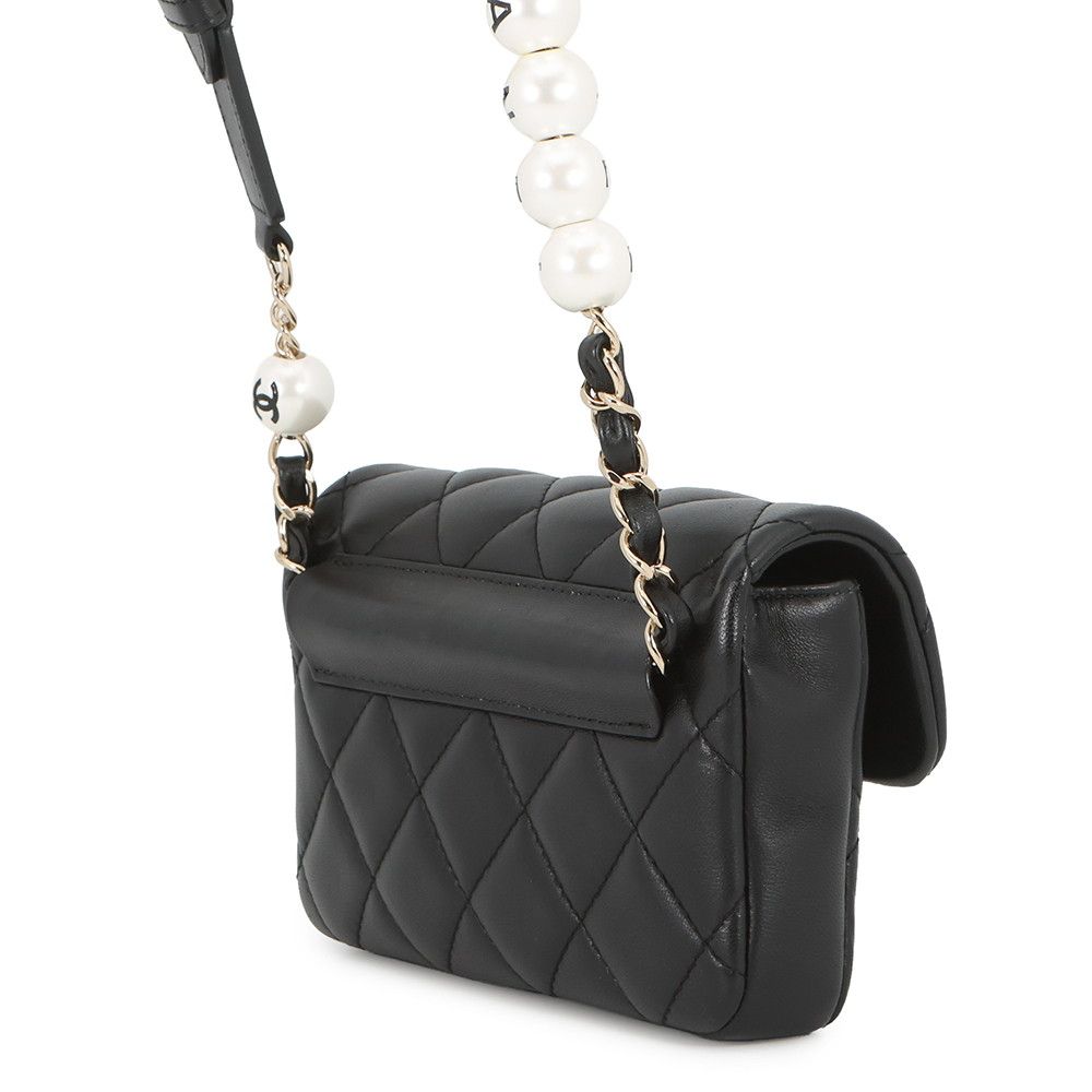 Chanel Shoulder Bag Quilted Mini Logo Ball Lambskin Black — view 2