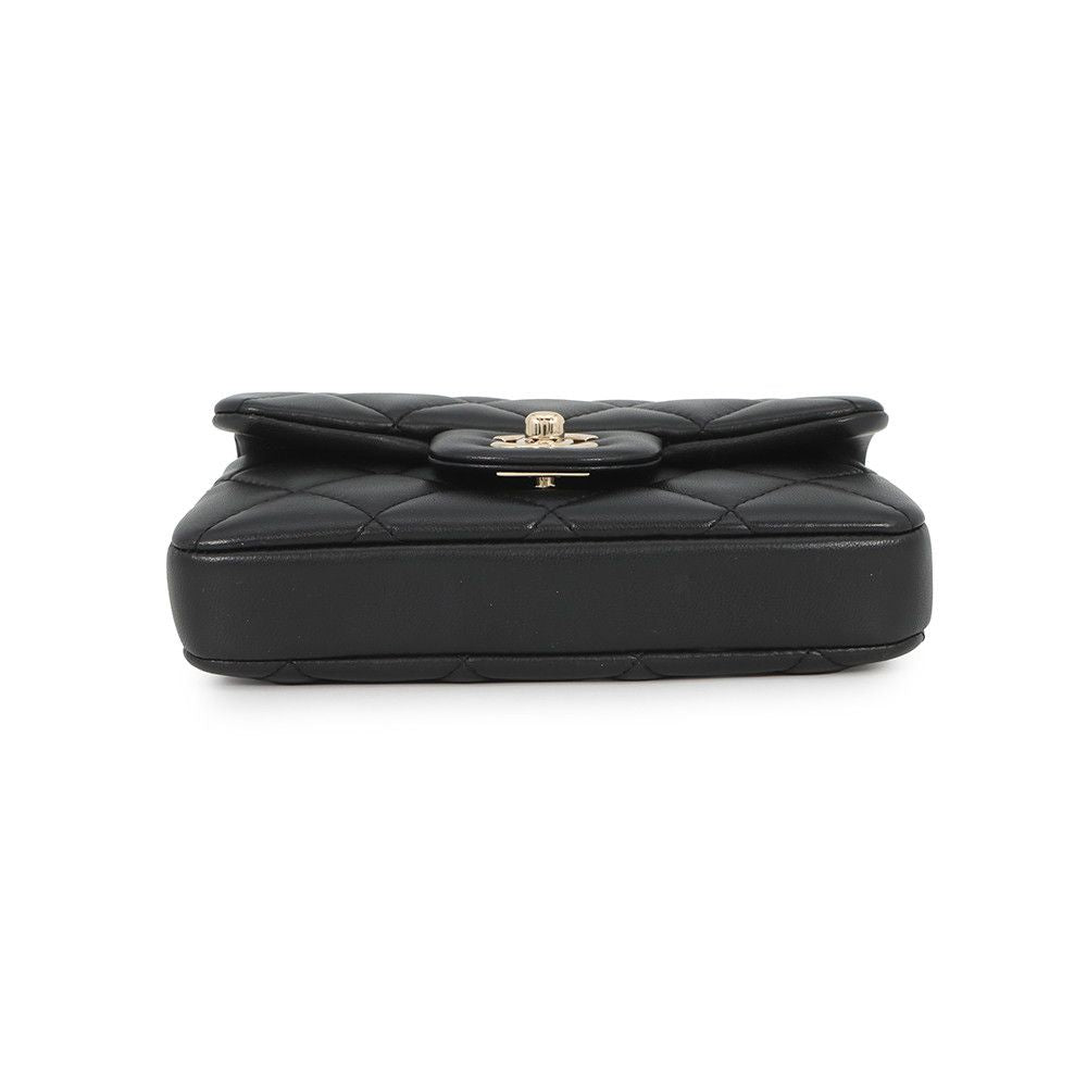 Chanel Shoulder Bag Quilted Mini Logo Ball Lambskin Black — view 3