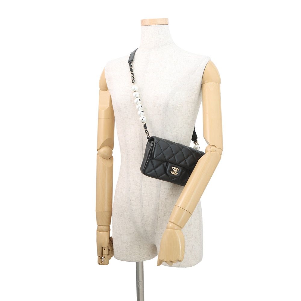 Chanel Shoulder Bag Quilted Mini Logo Ball Lambskin Black — view 4