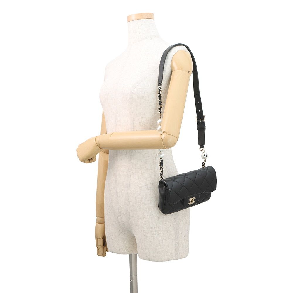 Chanel Shoulder Bag Quilted Mini Logo Ball Lambskin Black — view 5