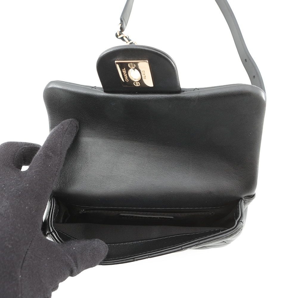 Chanel Shoulder Bag Quilted Mini Logo Ball Lambskin Black — view 6