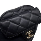 Chanel Chain Waist Bag Quilted Heart CC Logo Lambskin Black — view 7