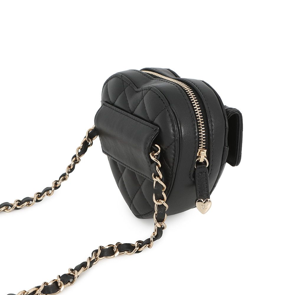 Chanel Chain Waist Bag Quilted Heart CC Logo Lambskin Black — view 3