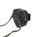 Chanel Chain Waist Bag Quilted Heart CC Logo Lambskin Black — view 3