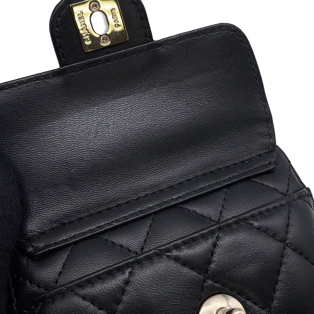 Chanel Chain Waist Bag Quilted Heart CC Logo Lambskin Black — view 8