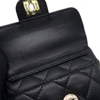 Chanel Chain Waist Bag Quilted Heart CC Logo Lambskin Black — view 8