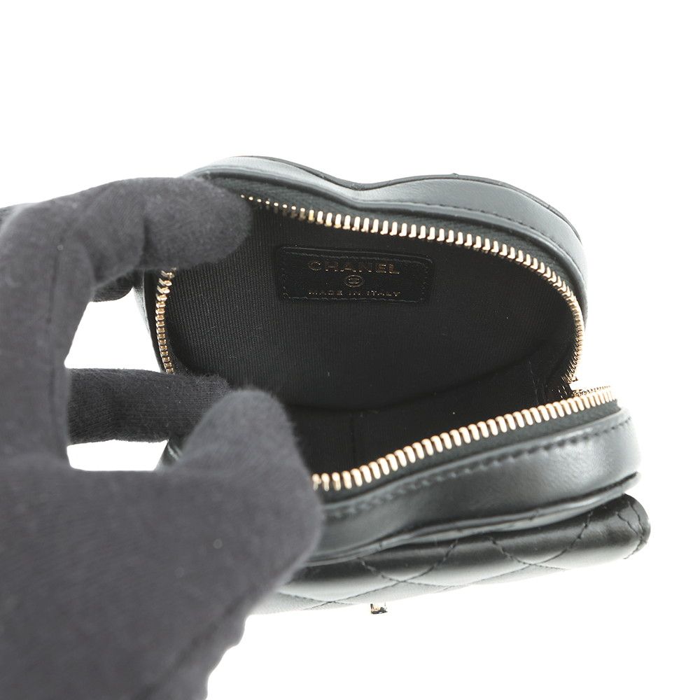 Chanel Chain Waist Bag Quilted Heart CC Logo Lambskin Black — view 6