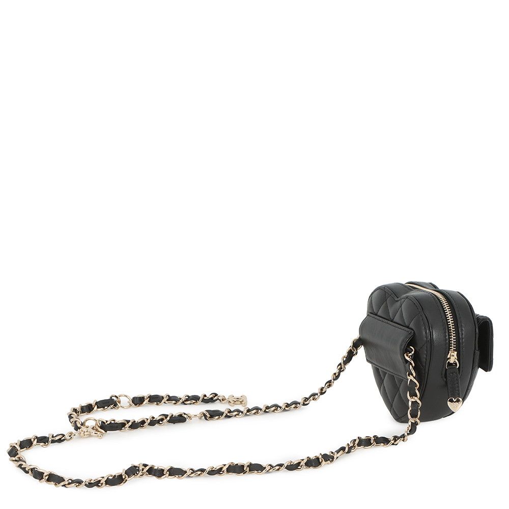 Chanel Chain Waist Bag Quilted Heart CC Logo Lambskin Black — view 2