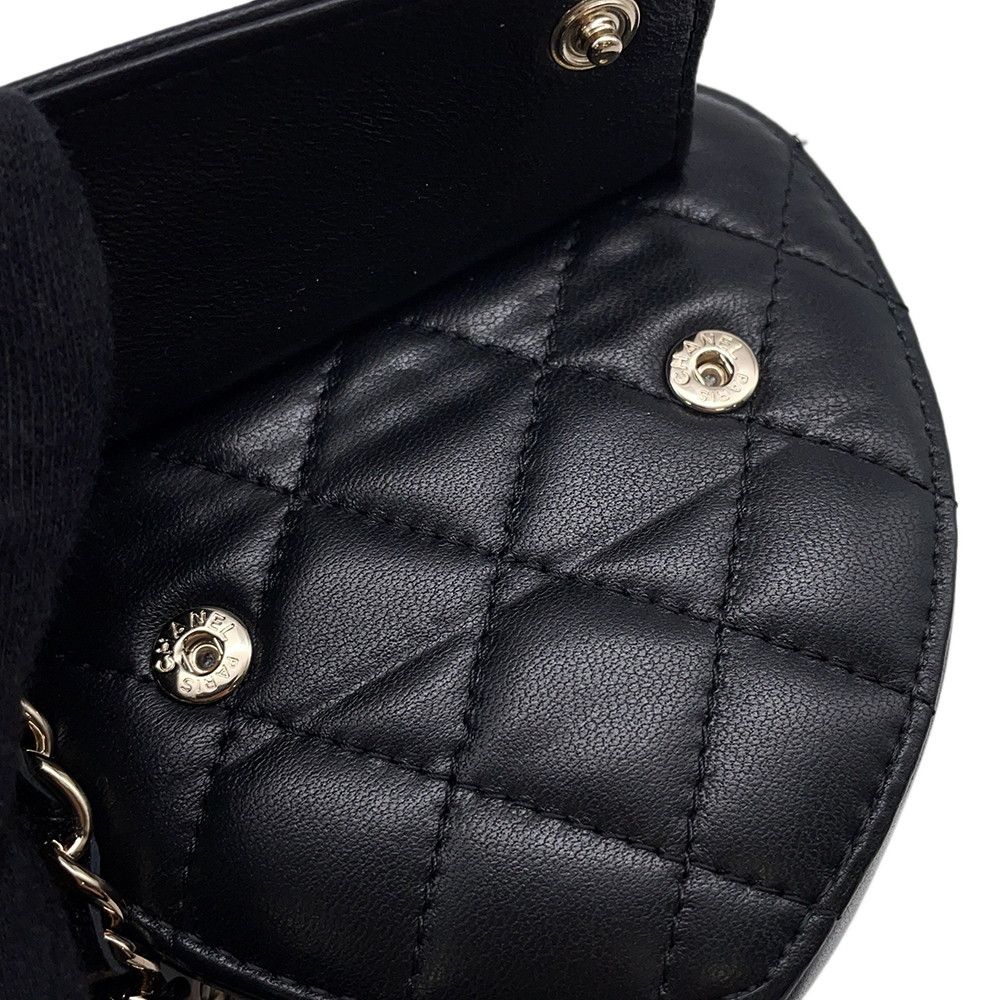 Chanel Chain Waist Bag Quilted Heart CC Logo Lambskin Black — view 9