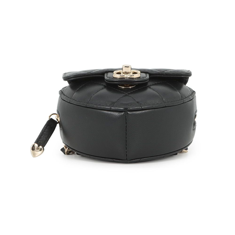 Chanel Chain Waist Bag Quilted Heart CC Logo Lambskin Black — view 4
