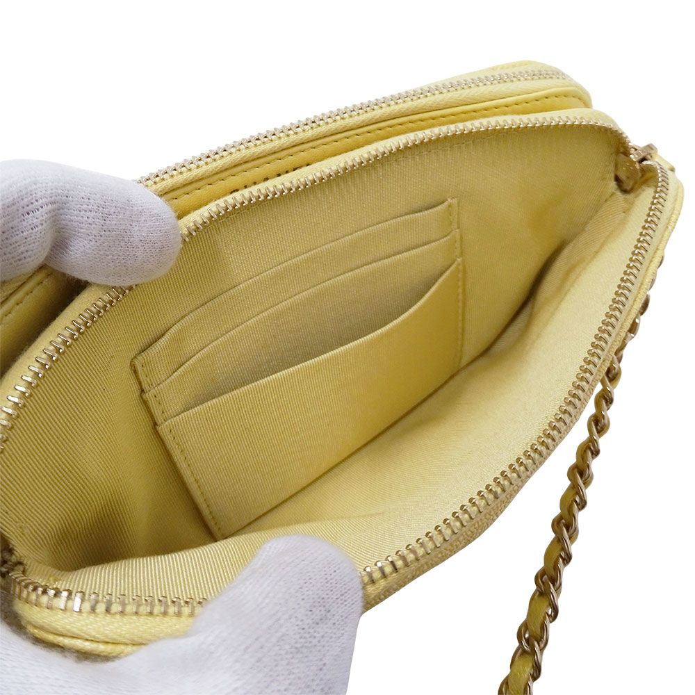 Chanel Wallet Shoulder Quilted Caviar Leather Yellow Gold Chain Logo Glittering — view 7