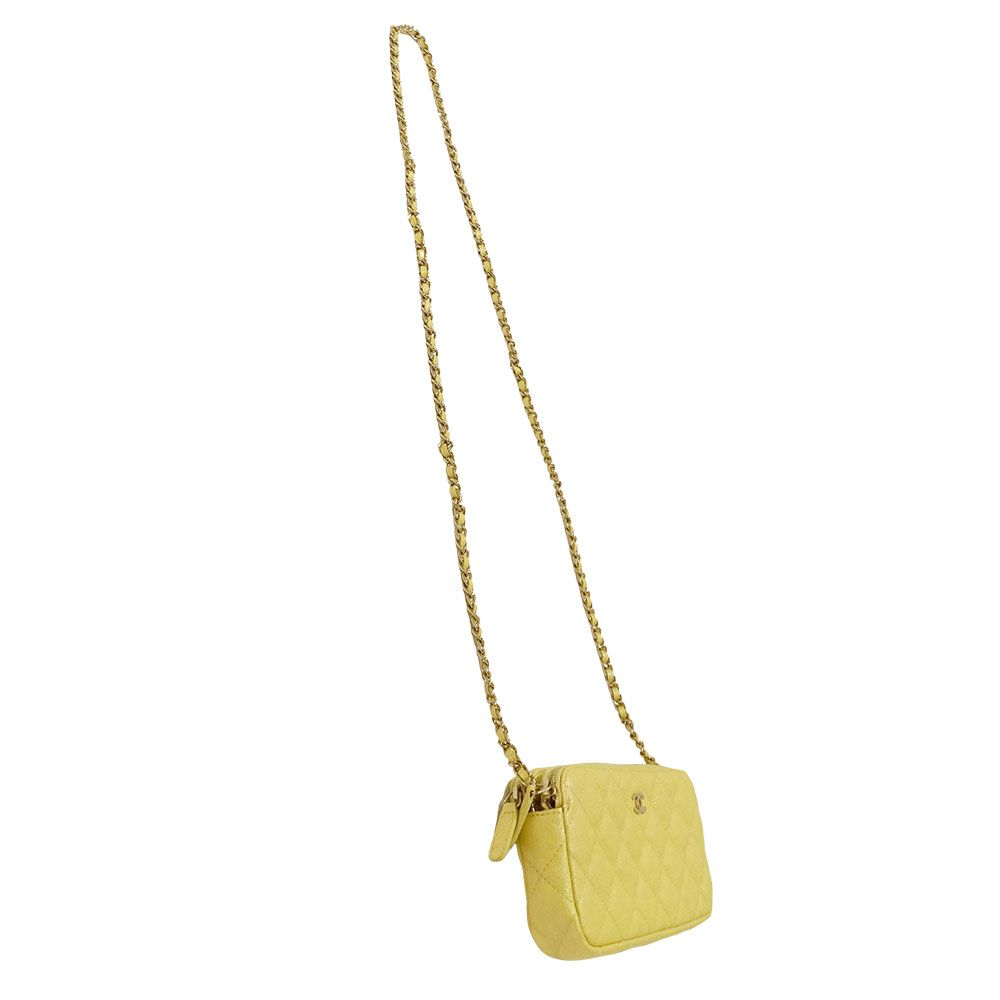 Chanel Wallet Shoulder Quilted Caviar Leather Yellow Gold Chain Logo Glittering — view 4