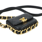 Chanel Mini Quilted Chain Shoulder Bag Leather Black Gold — view 4