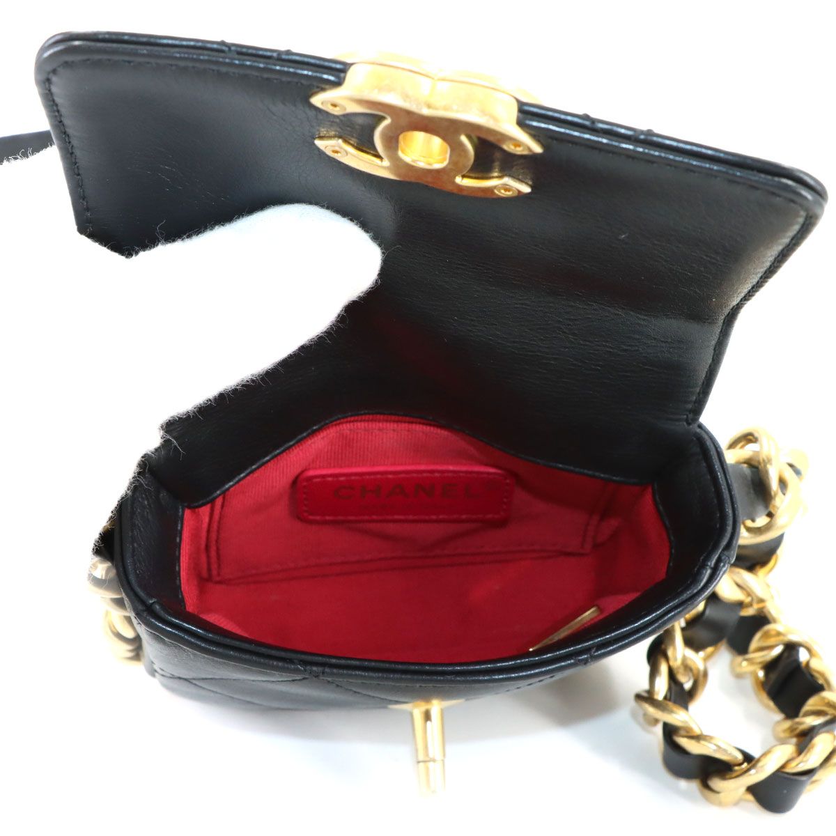 Chanel Mini Quilted Chain Shoulder Bag Leather Black Gold — view 6