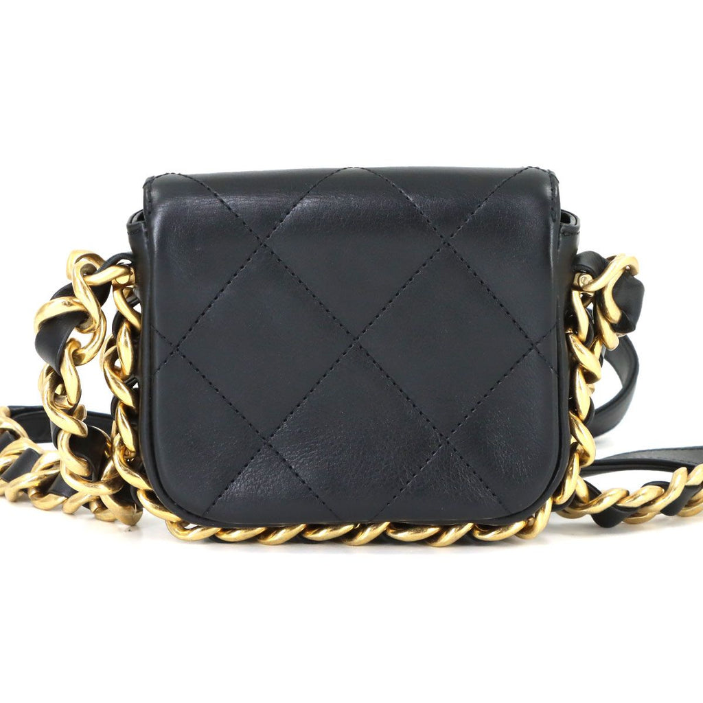 Chanel Mini Quilted Chain Shoulder Bag Leather Black Gold — view 2
