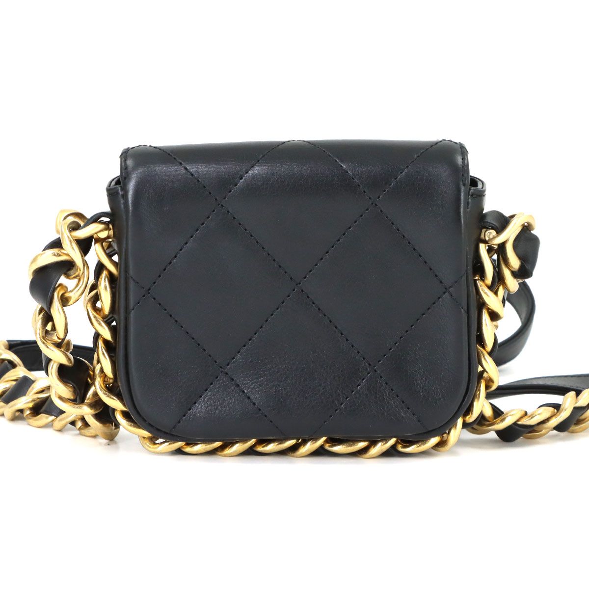 Chanel Mini Quilted Chain Shoulder Bag Leather Black Gold — view 2