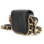 Chanel Mini Quilted Chain Shoulder Bag Leather Black Gold — view 3