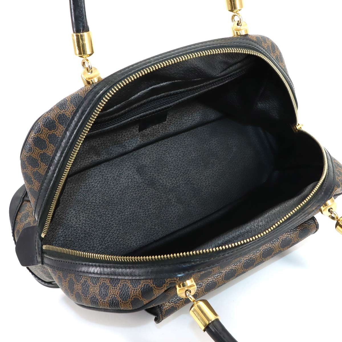 Celine Macadam Hand Bag Leather Black Brown Gold Vintage — view 6