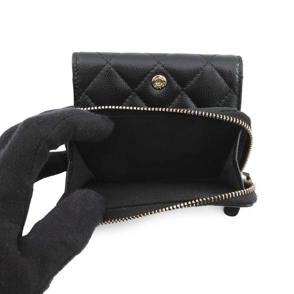 Chanel Trifold Wallet Classic Small Flap Zip Caviar Leather Black — view 6