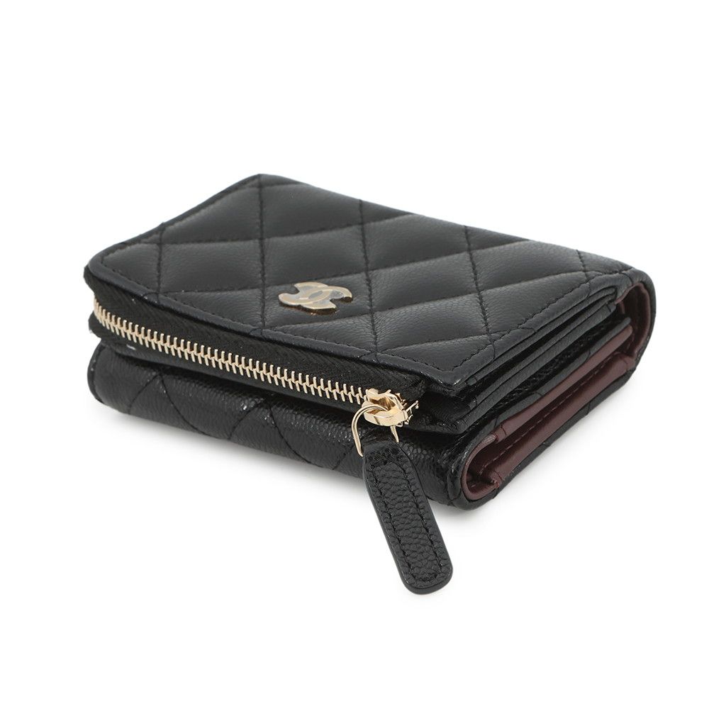 Chanel Trifold Wallet Classic Small Flap Zip Caviar Leather Black — view 2