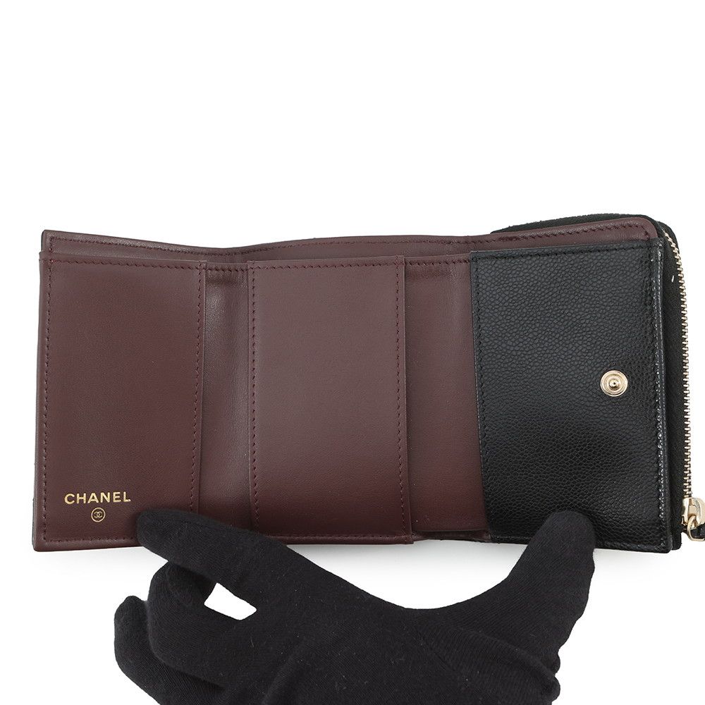 Chanel Trifold Wallet Classic Small Flap Zip Caviar Leather Black — view 4