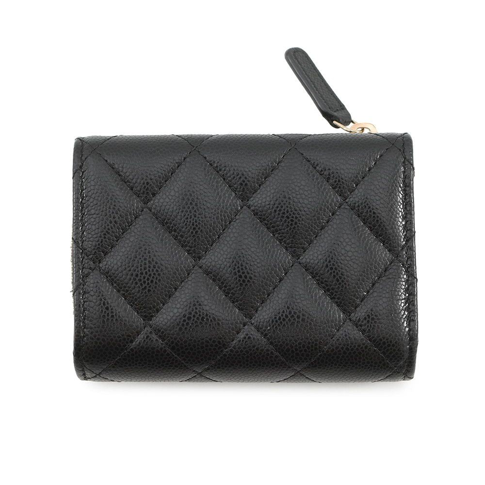 Chanel Trifold Wallet Classic Small Flap Zip Caviar Leather Black — view 3