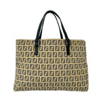 Fendi Zucchino FF Logo Pattern Nylon Leather Mini Tote Beige Black — view 3