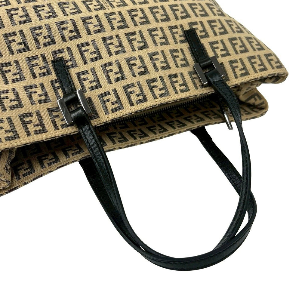 Fendi Zucchino FF Logo Pattern Nylon Leather Mini Tote Beige Black — view 4