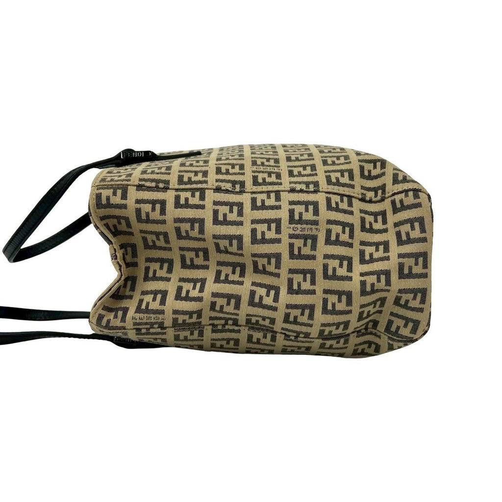Fendi Zucchino FF Logo Pattern Nylon Leather Mini Tote Beige Black — view 5