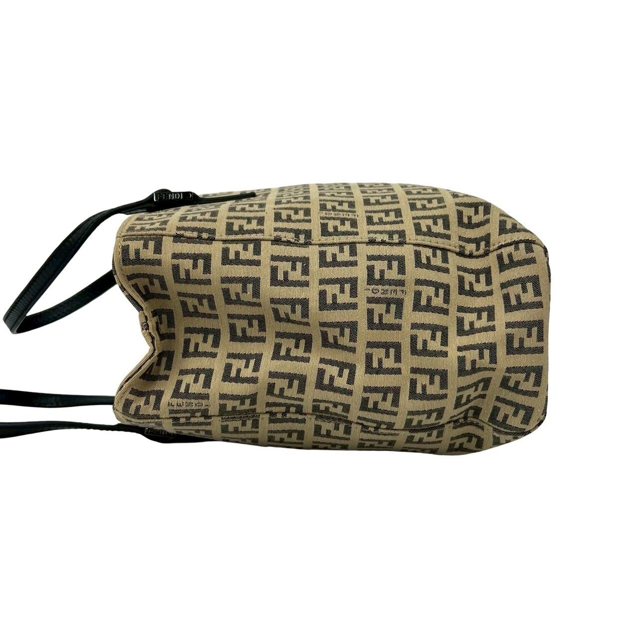 Fendi Zucchino FF Logo Pattern Nylon Leather Mini Tote Beige Black — view 5