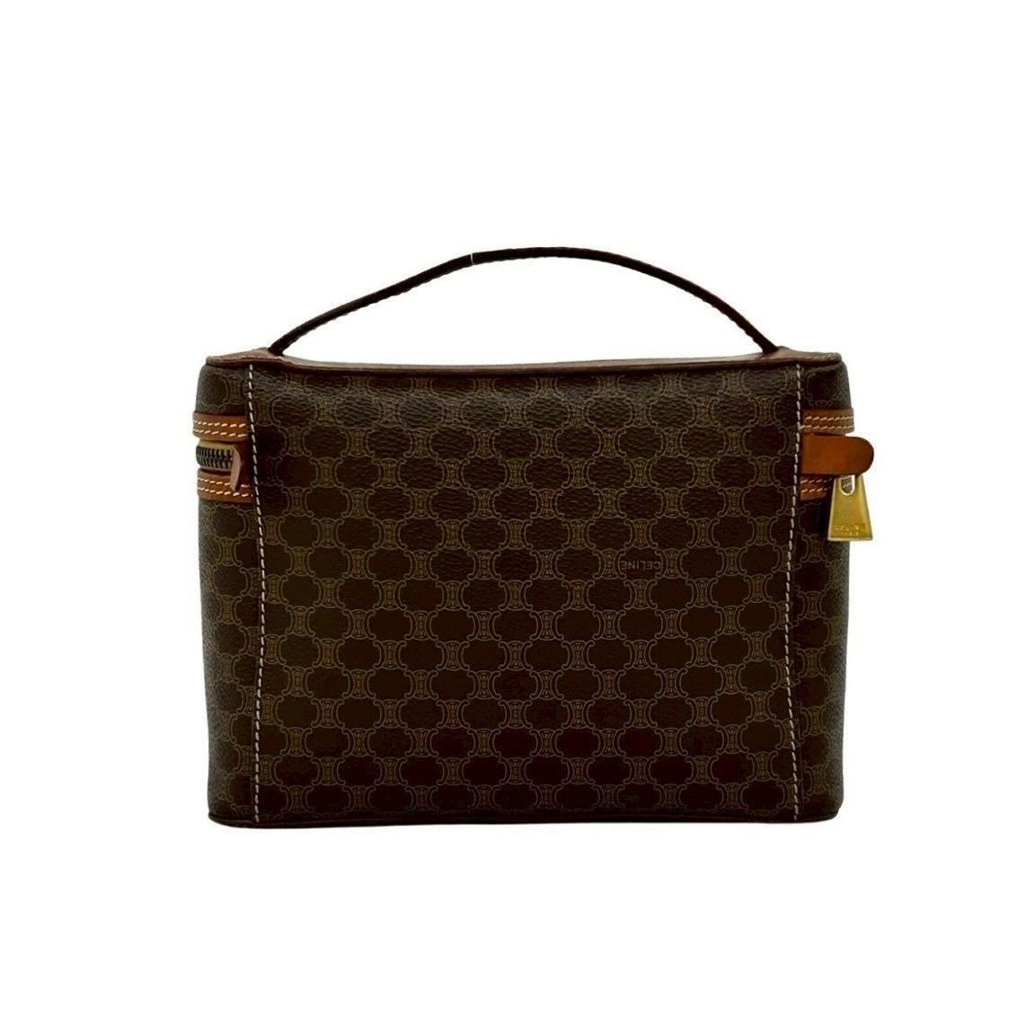 Celine Vintage Macadam Blason Triomphe Pattern Leather Handbag Vanity Bag Brown — view 3