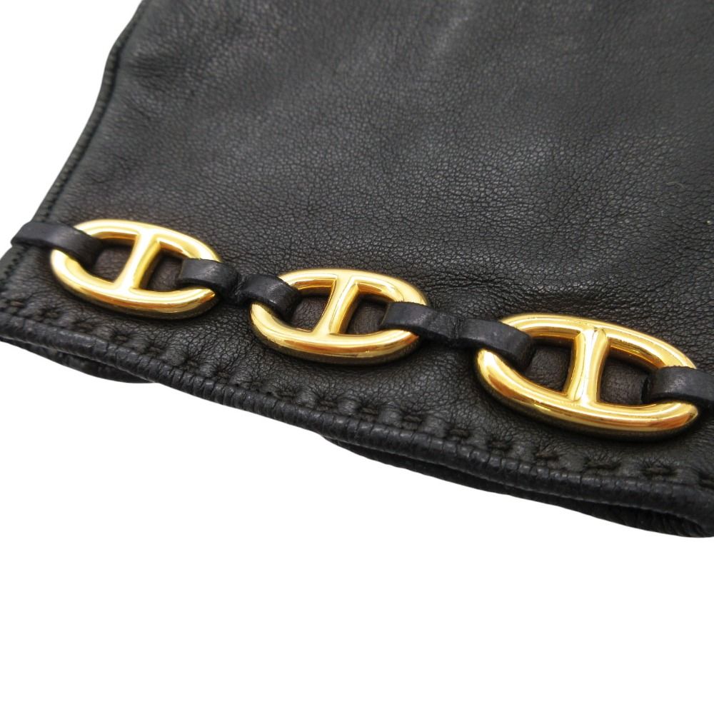 Hermes Gloves Leather Gold Chaine D'ancre 6 2 1 Black — view 3