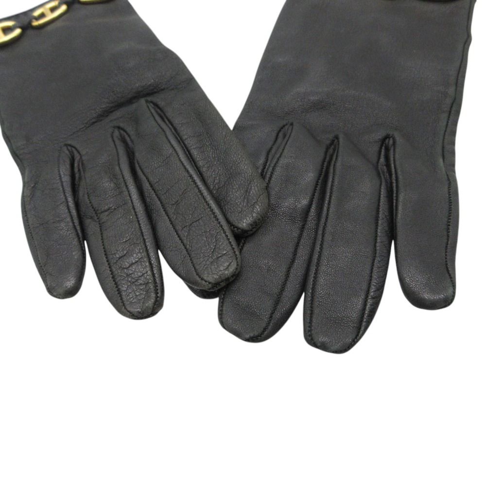 Hermes Gloves Leather Gold Chaine D'ancre 6 2 1 Black — view 5