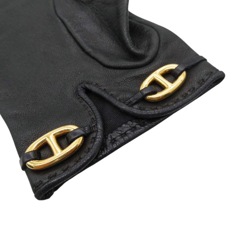 Hermes Gloves Leather Gold Chaine D'ancre 6 2 1 Black — view 6