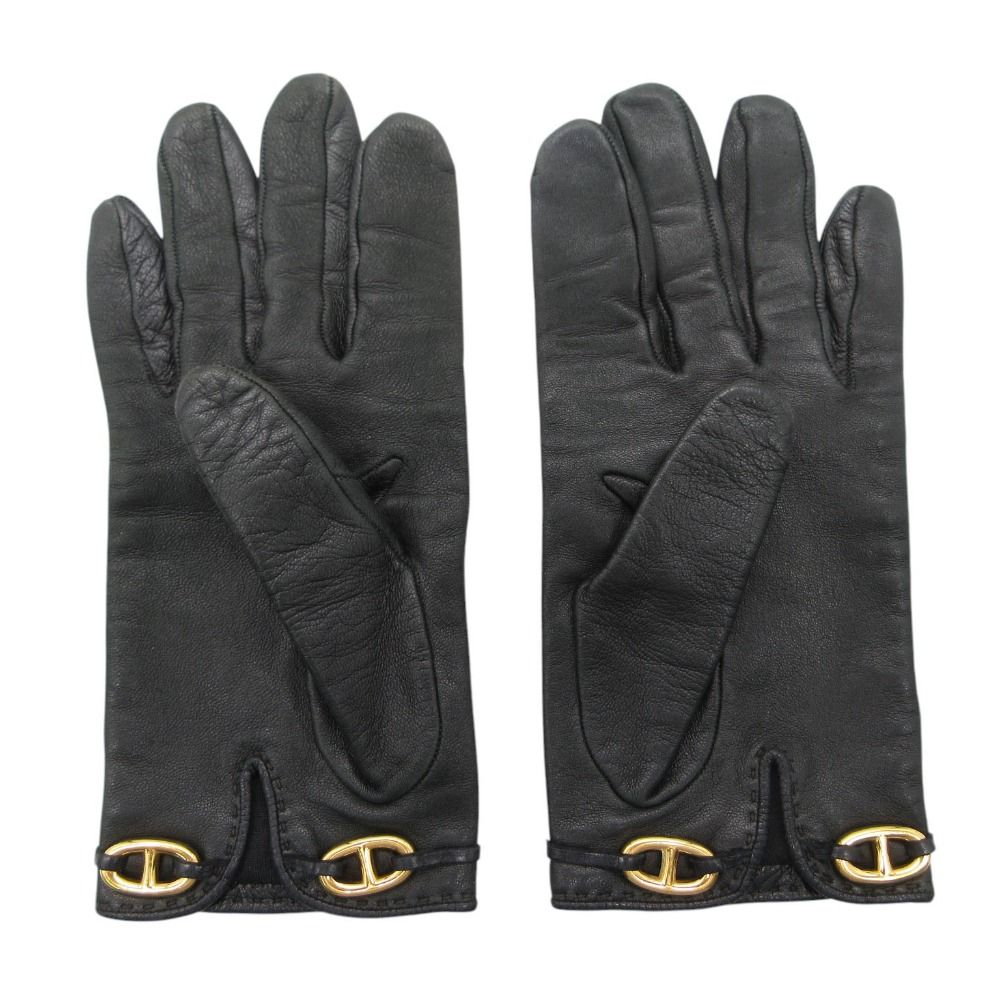 Hermes Gloves Leather Gold Chaine D'ancre 6 2 1 Black — view 2