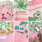 Hermes Scarf Carre 90 la Prairie Meadow Flower Butterfly Pink — view 3