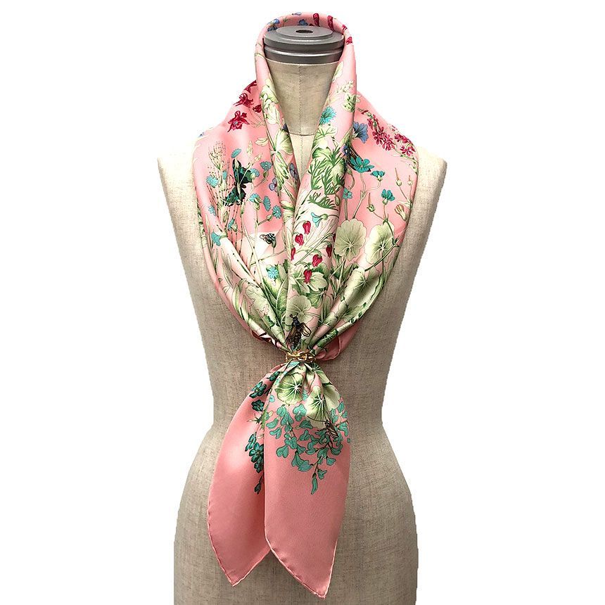 Hermes Scarf Carre 90 la Prairie Meadow Flower Butterfly Pink — view 2