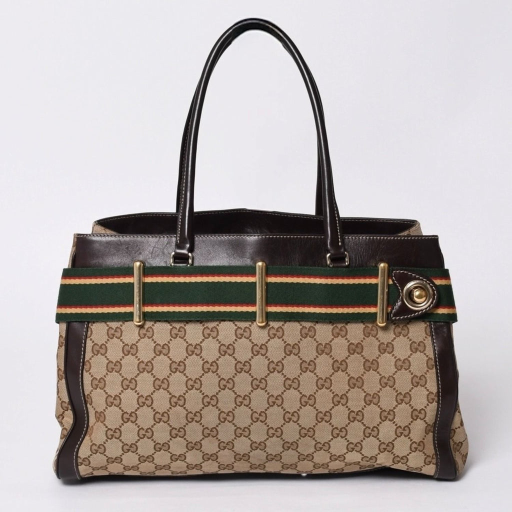 Gucci Handbag GG Canvas Sherry Line Leather Brown