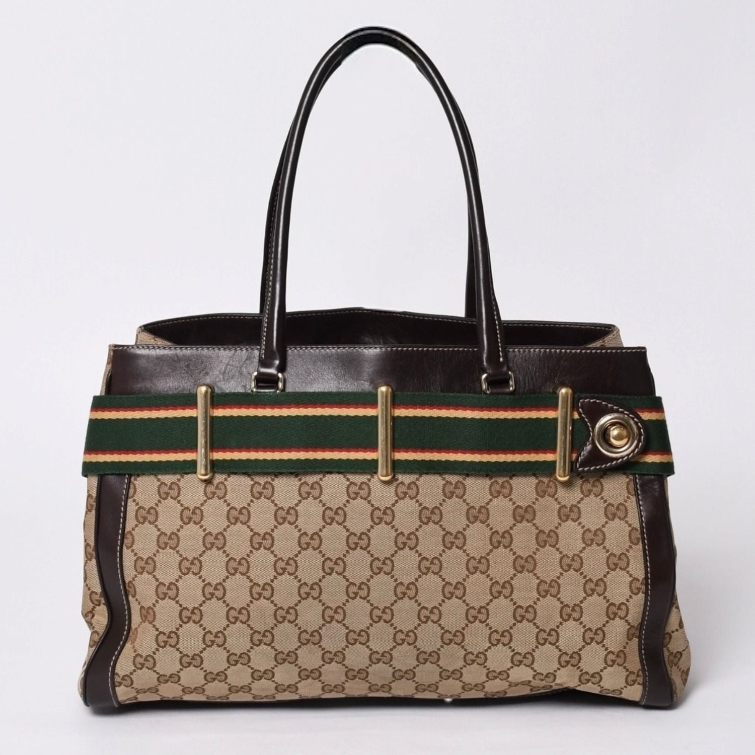 Gucci Handbag GG Canvas Sherry Line Leather Brown