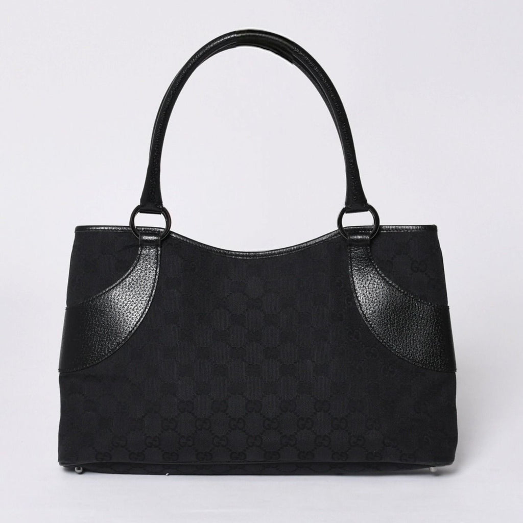 Gucci Handbag GG Canvas Leather Black Gold