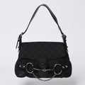 Gucci Horsebit Hobo Handbag GG Canvas Leather Black Silver