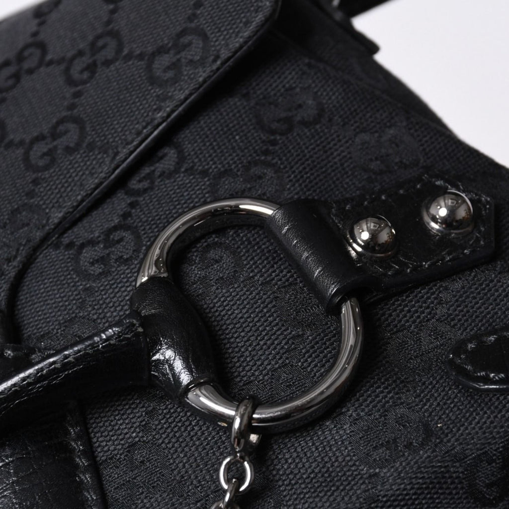 Gucci Horsebit Hobo Handbag GG Canvas Leather Black Silver — view 7