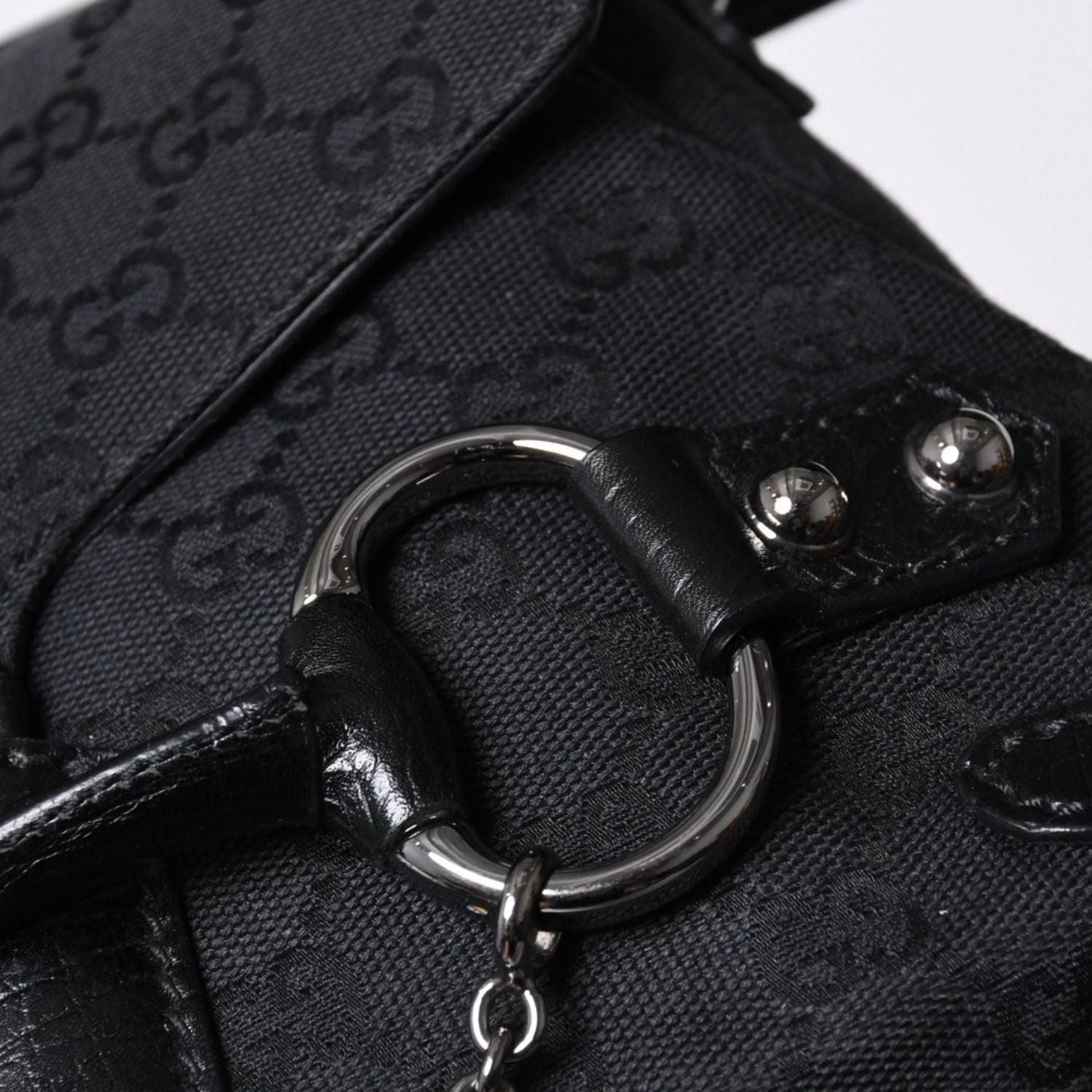 Gucci Horsebit Hobo Handbag GG Canvas Leather Black Silver — view 7