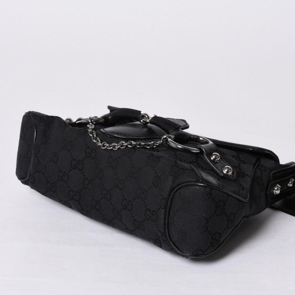 Gucci Horsebit Hobo Handbag GG Canvas Leather Black Silver — view 8