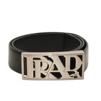 Prada Belt Metal Buckle 70/28 Leather Black Silver