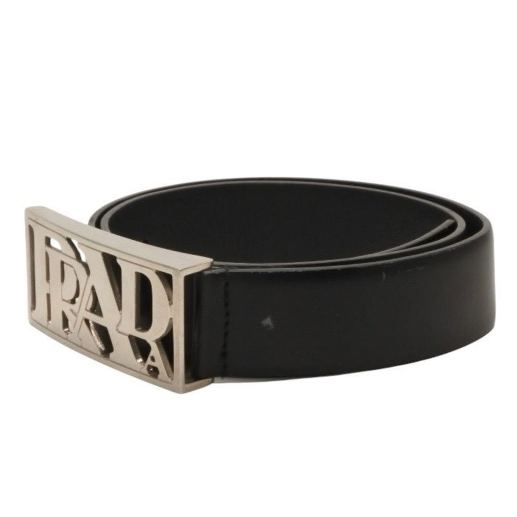 Prada Belt Metal Buckle 70/28 Leather Black Silver — view 2