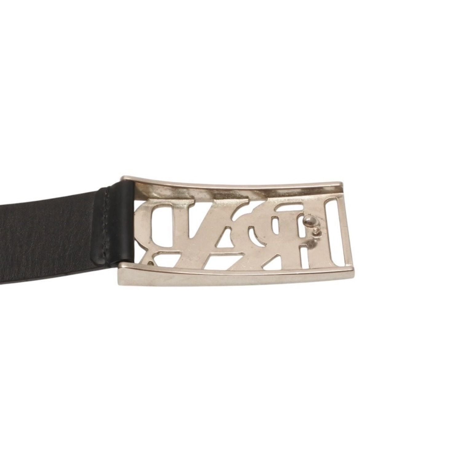 Prada Belt Metal Buckle 70/28 Leather Black Silver — view 7