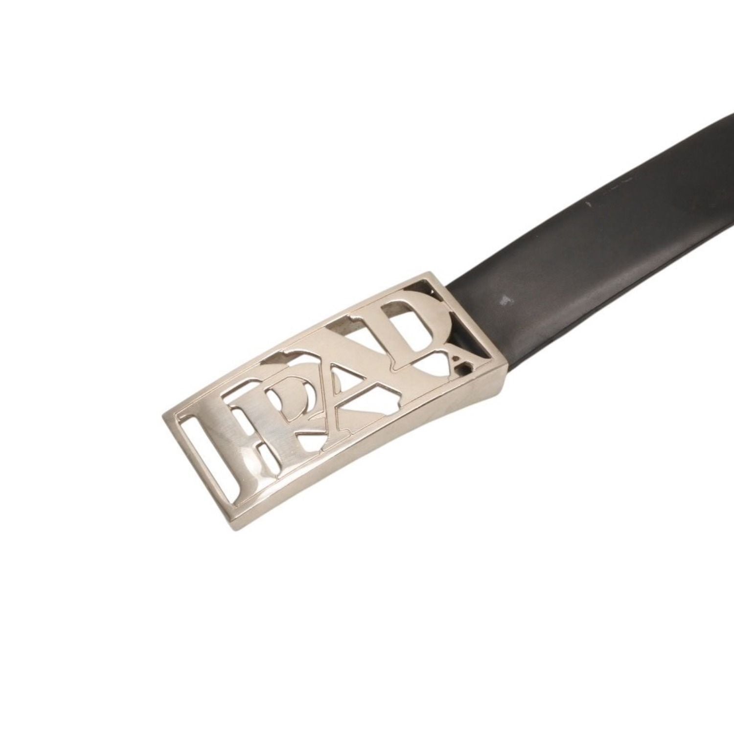 Prada Belt Metal Buckle 70/28 Leather Black Silver — view 4
