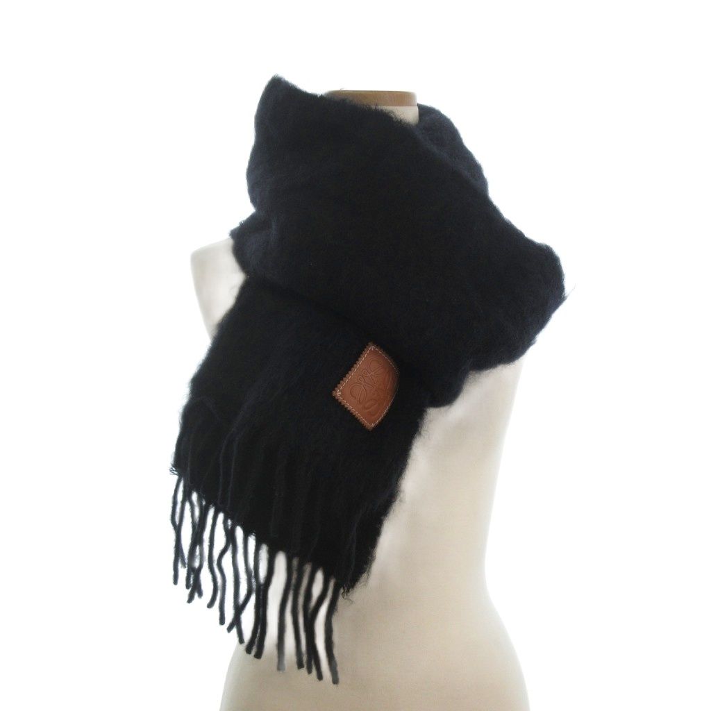 Loewe Scarf Fringe Mohair Wool Anagram Black — view 5
