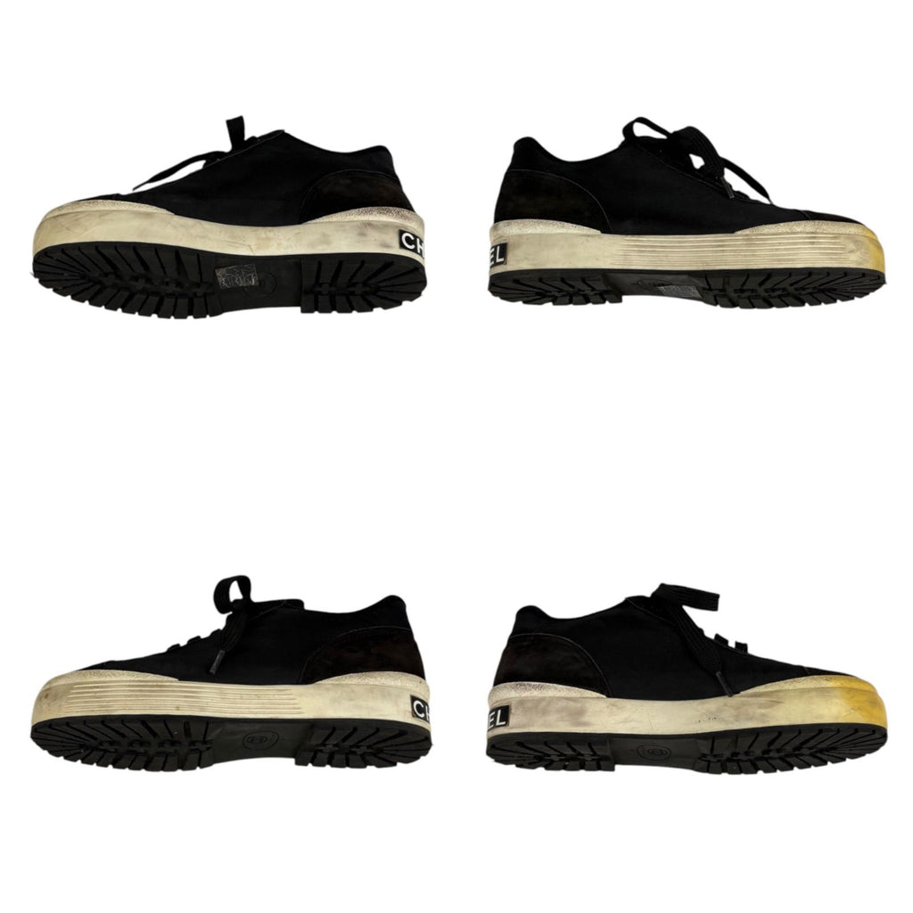 Chanel CC Logo Low Cut Sneakers Black Nylon Leather — view 6